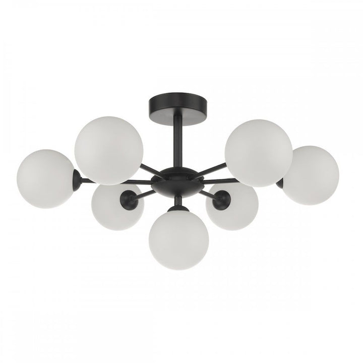 Dar Lighting COH3422-02 | Cohen | 7 Light Semi Flush | Matt Black & Opal Glass