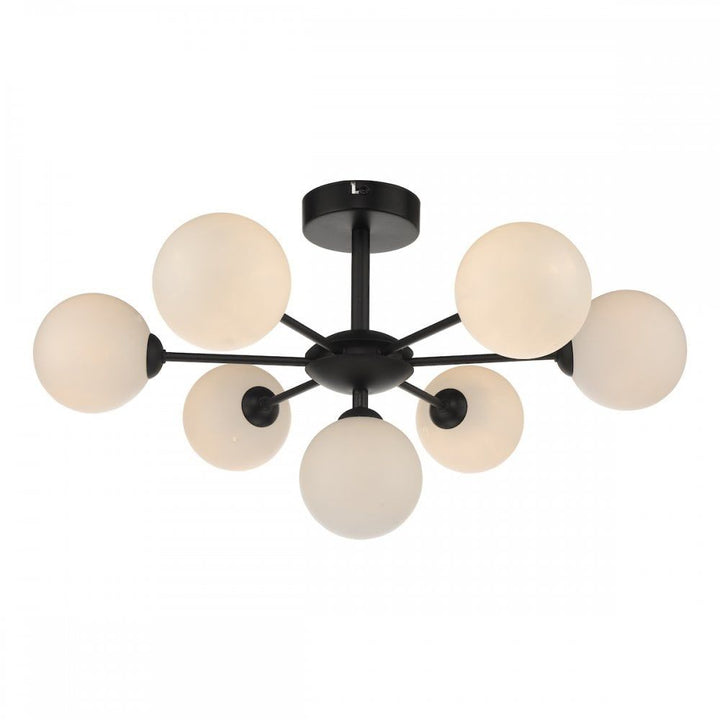 Dar Lighting COH3422-02 | Cohen | 7 Light Semi Flush | Matt Black & Opal Glass