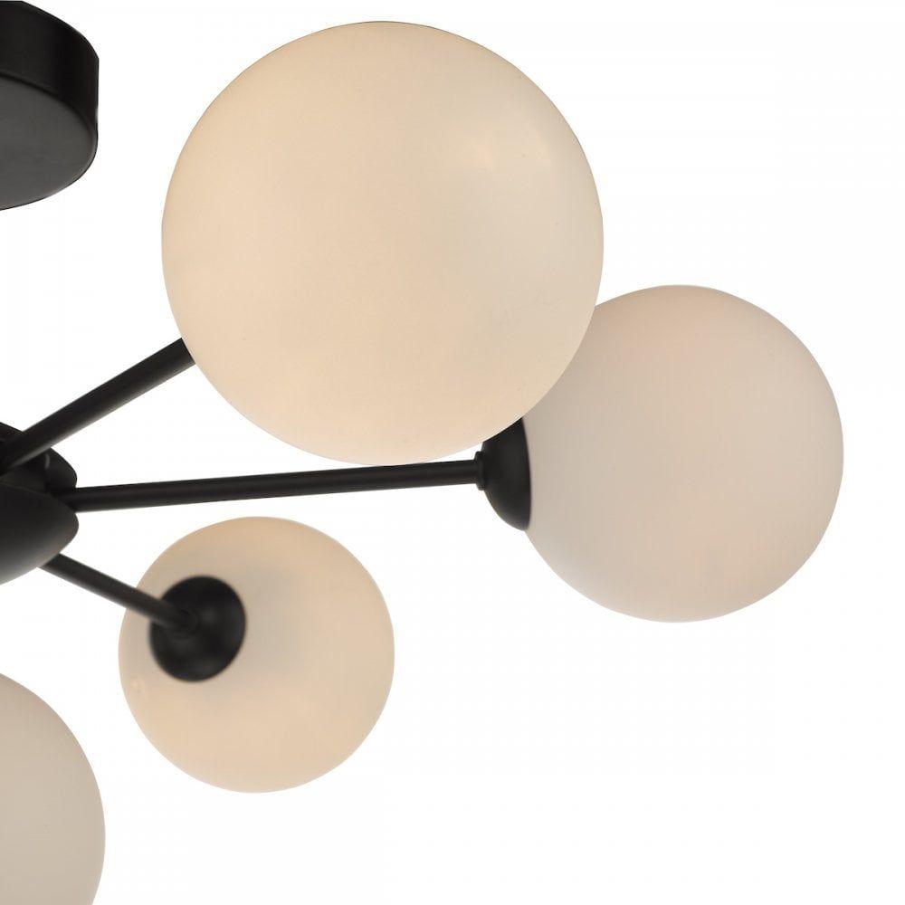 Dar Lighting COH3422-02 | Cohen | 7 Light Semi Flush | Matt Black & Opal Glass
