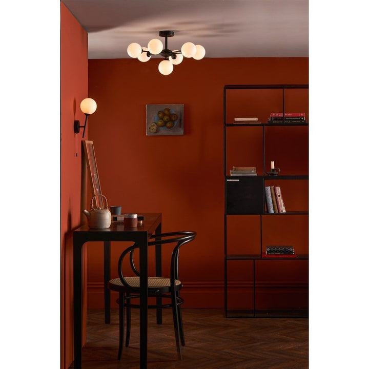 Dar Lighting COH3422-02 | Cohen | 7 Light Semi Flush | Matt Black & Opal Glass