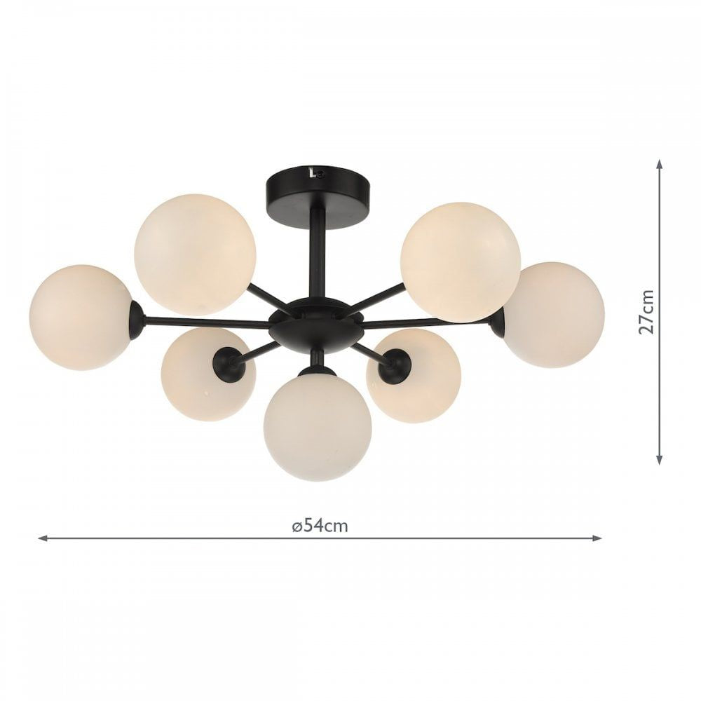 Dar Lighting COH3422-02 | Cohen | 7 Light Semi Flush | Matt Black & Opal Glass