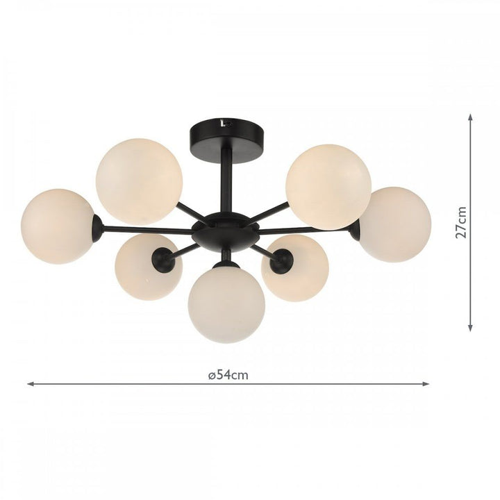 Dar Lighting COH3422-02 | Cohen | 7 Light Semi Flush | Matt Black & Opal Glass