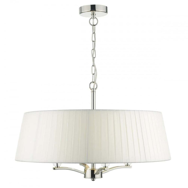 Dar CRI042 | Cristin 4 Light Pendant | Polished Nickel & Ivory Shade