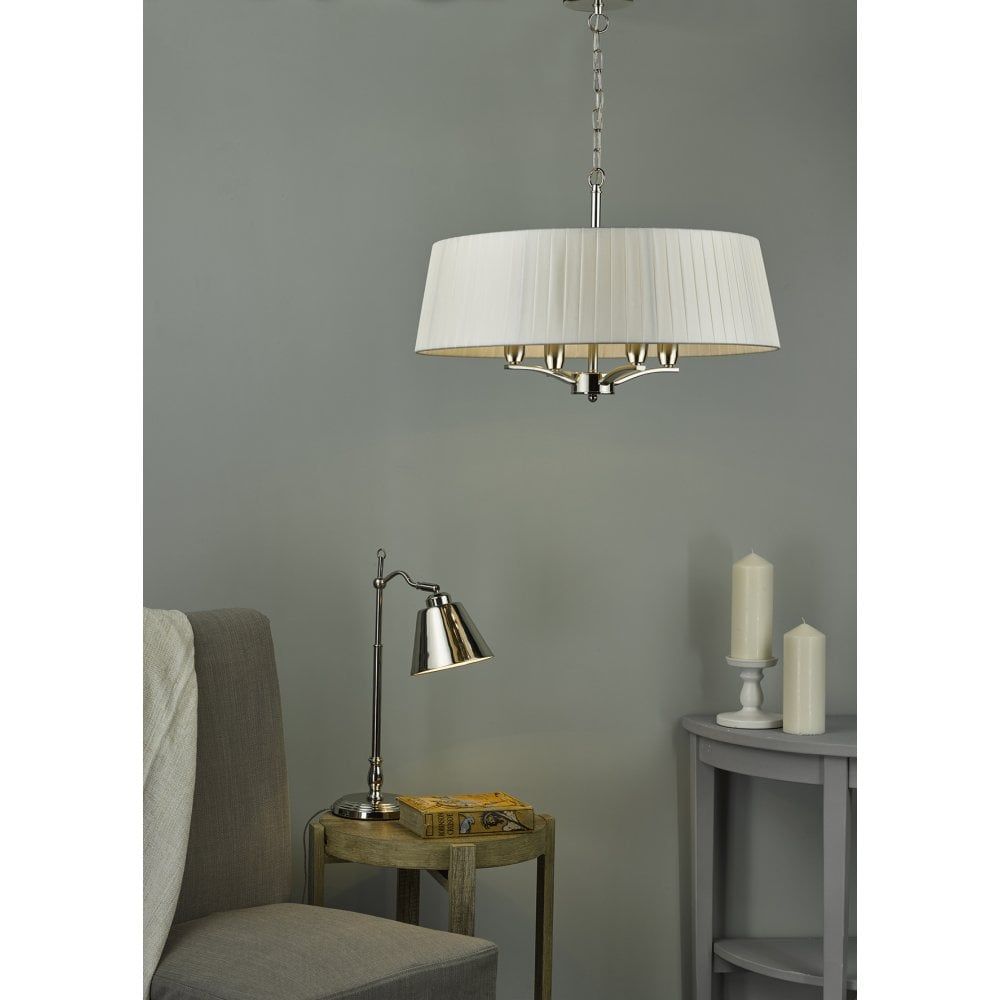 Dar CRI042 | Cristin 4 Light Pendant | Polished Nickel & Ivory Shade