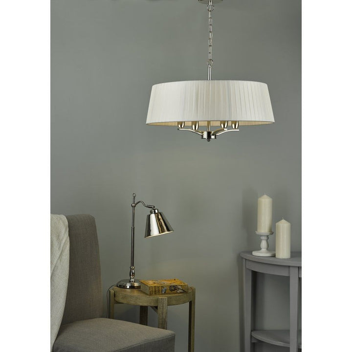 Dar CRI042 | Cristin 4 Light Pendant | Polished Nickel & Ivory Shade