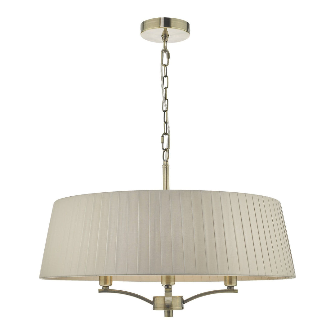 Dar CRI0429 | Cristin 4 Light Pendant | Antique Brass & Taupe Shade