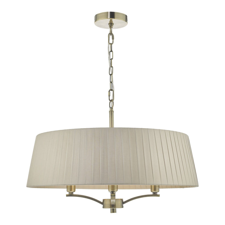 Dar CRI0429 | Cristin 4 Light Pendant | Antique Brass & Taupe Shade