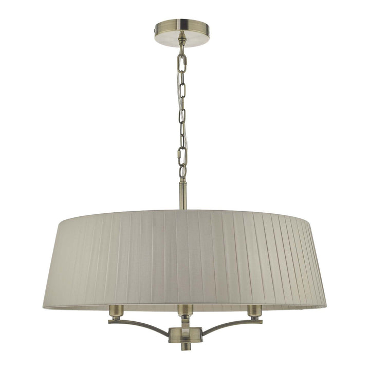 Dar CRI0429 | Cristin 4 Light Pendant | Antique Brass & Taupe Shade