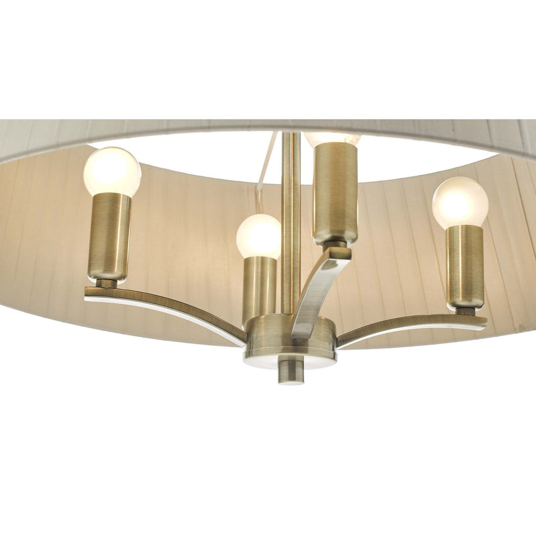 Dar CRI0429 | Cristin 4 Light Pendant | Antique Brass & Taupe Shade