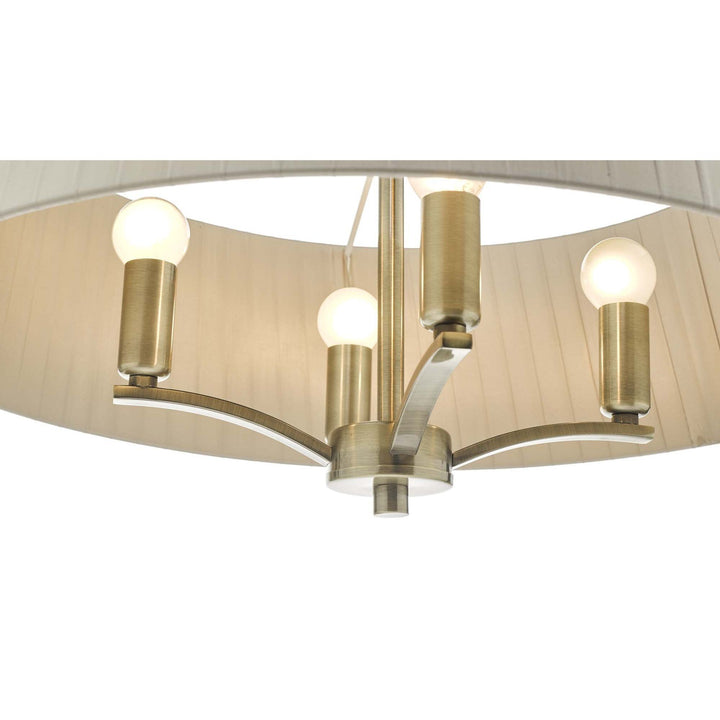 Dar CRI0429 | Cristin 4 Light Pendant | Antique Brass & Taupe Shade