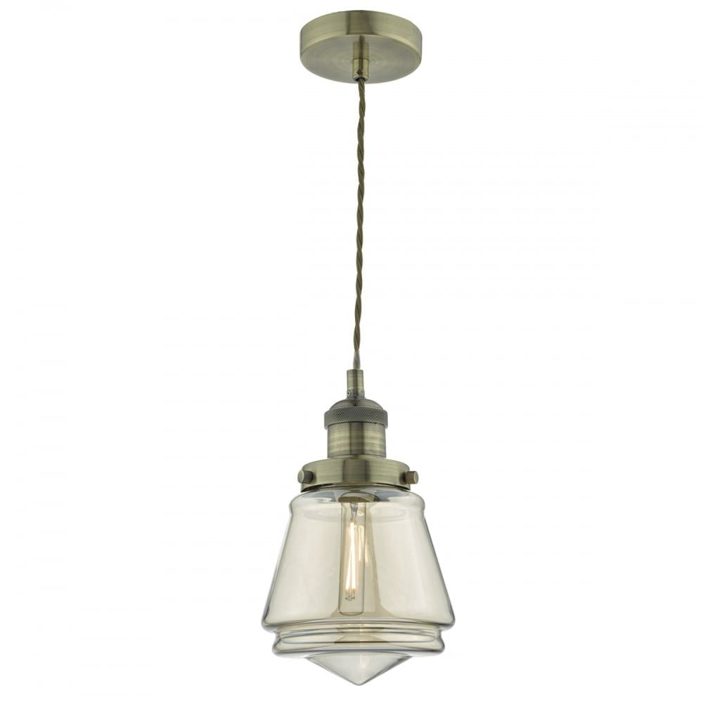 Dar CUR0175 | Curtis 1 Light Pendant | Antique Brass & Champagne Glass