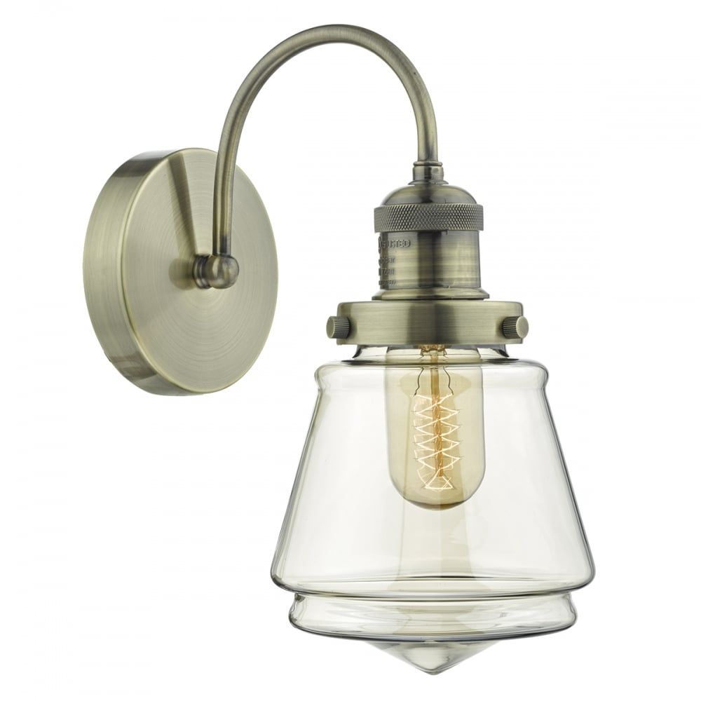 Dar CUR0775 | Curtis 1 Light Wall Light | Antique Brass & Champagne Glass