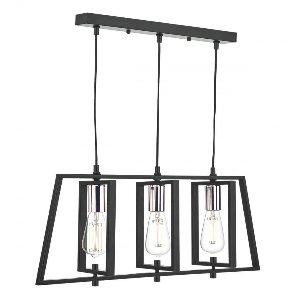 Dar Lighting DAX0350 | Dax 3-Light Bar Pendant | Matt Black & Polished Chrome