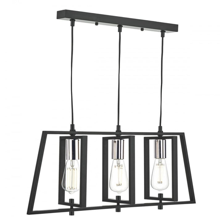 Dar Lighting DAX0350 | Dax 3-Light Bar Pendant | Matt Black & Polished Chrome