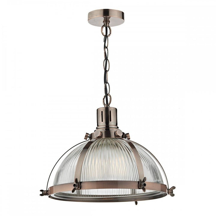 Dar Lighting DEB0164 | Debut Ribbed Glass Pendant | Brushed Antique Copper