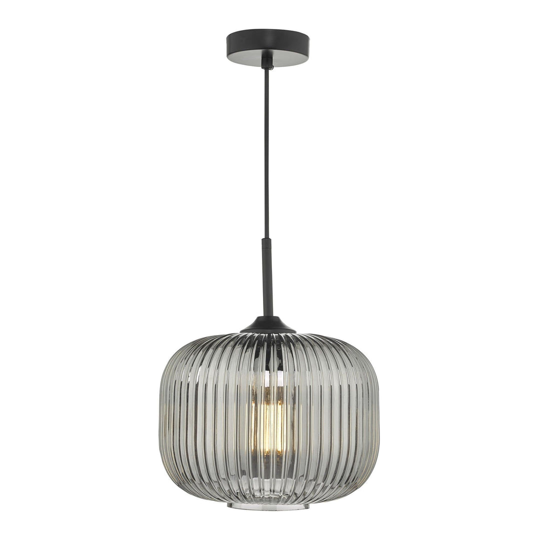 Dar Lighting DEM0110 | Demarius Smoked Glass Pendant | Matt Black Detail