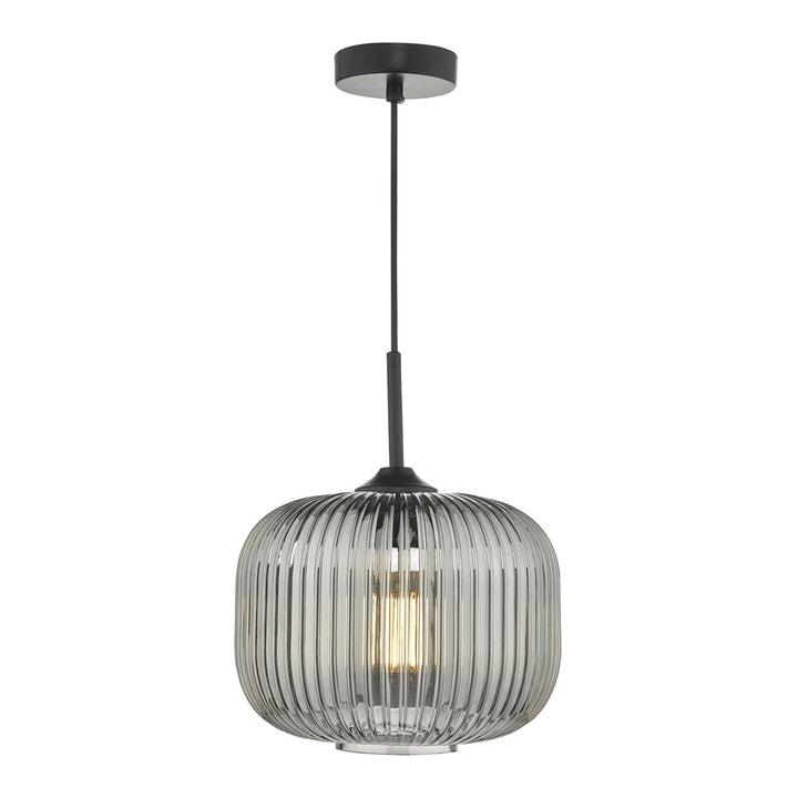 Dar Lighting DEM0110 | Demarius Smoked Glass Pendant | Matt Black Detail