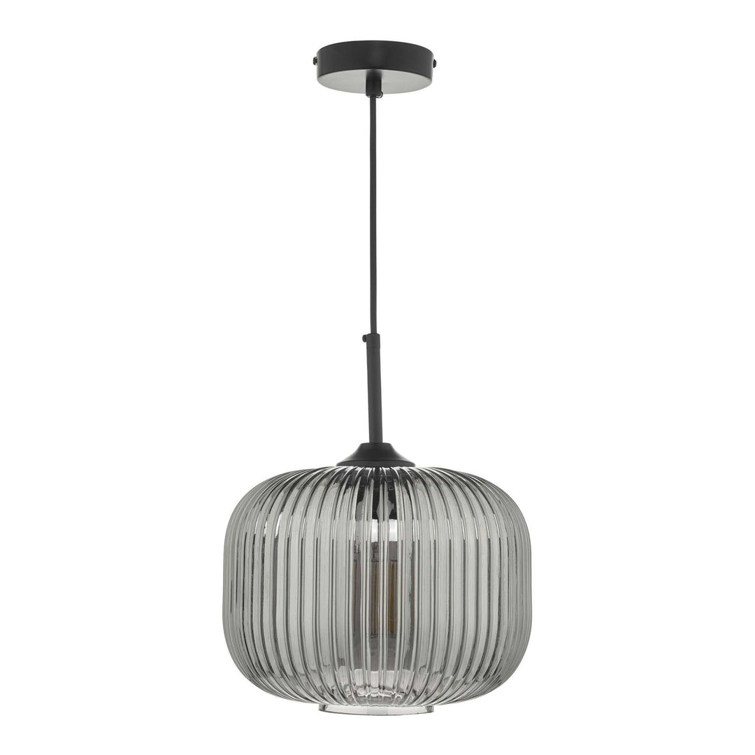 Dar Lighting DEM0110 | Demarius Smoked Glass Pendant | Matt Black Detail