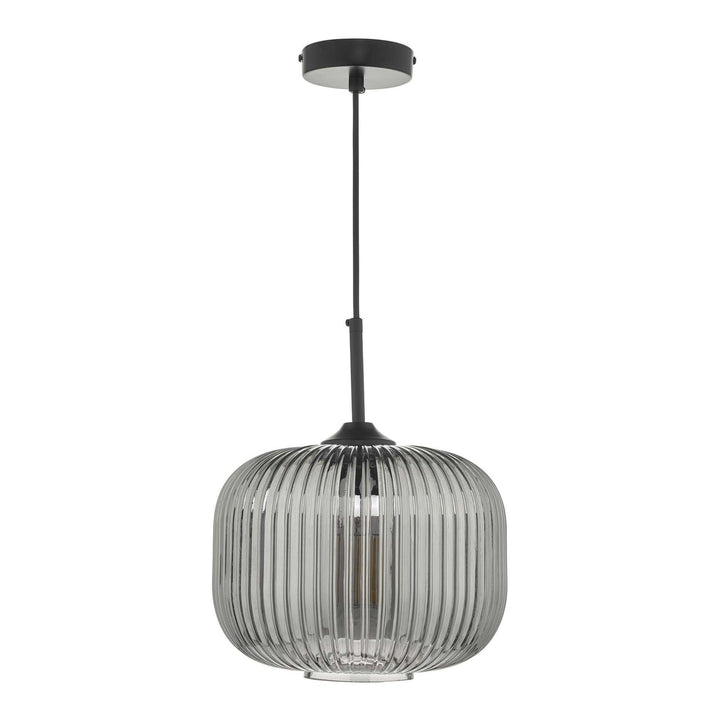 Dar Lighting DEM0110 | Demarius Smoked Glass Pendant | Matt Black Detail