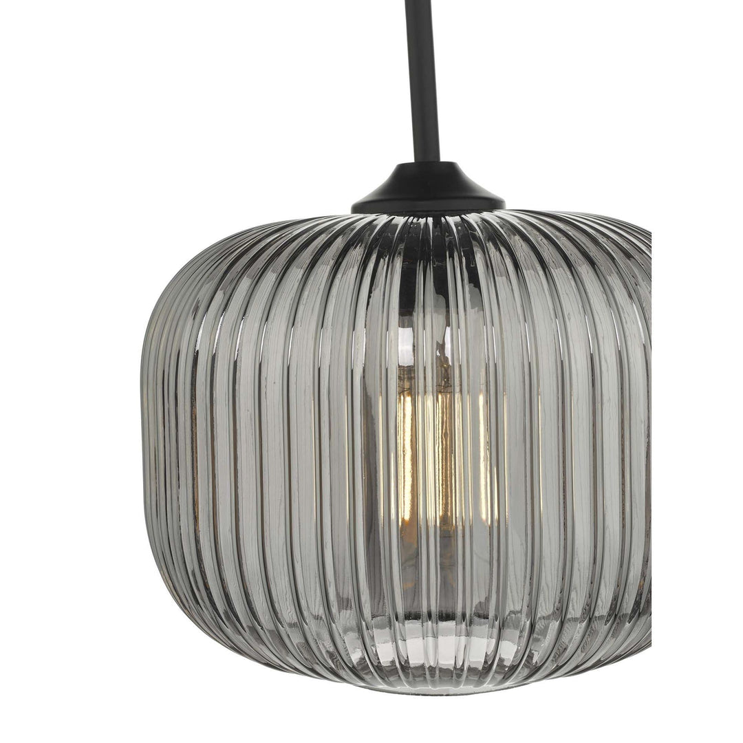 Dar Lighting DEM0110 | Demarius Smoked Glass Pendant | Matt Black Detail