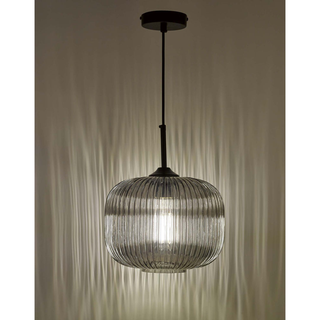 Dar Lighting DEM0110 | Demarius Smoked Glass Pendant | Matt Black Detail