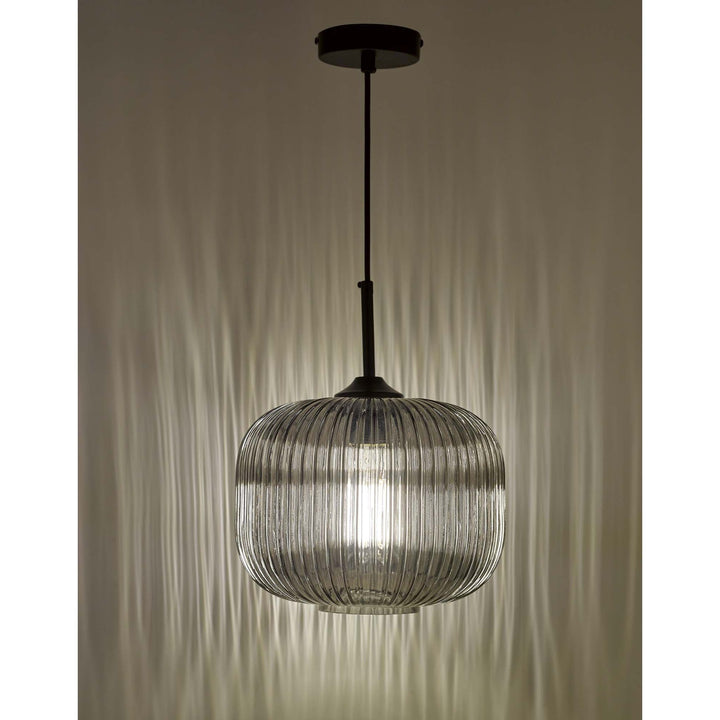 Dar Lighting DEM0110 | Demarius Smoked Glass Pendant | Matt Black Detail