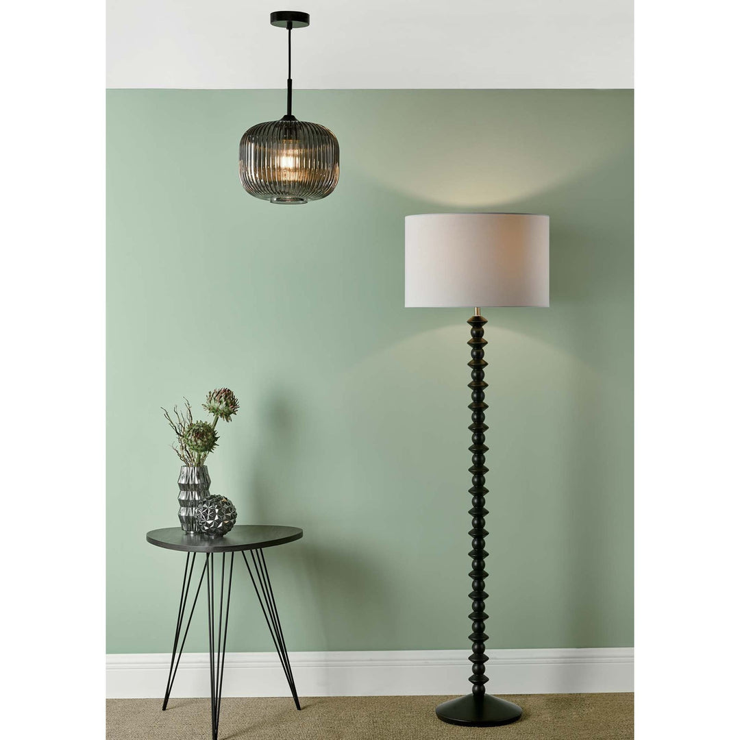 Dar Lighting DEM0110 | Demarius Smoked Glass Pendant | Matt Black Detail