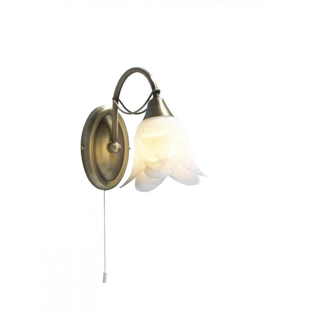 Dar DOU0775 | Doublet | Single Wall Bracket | Antique Brass | White Alabaster Glass