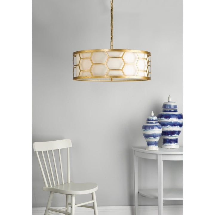 Dar EPS0412 | Epstein | 4 Light Pendant | Gold Leaf | Ivory Shade