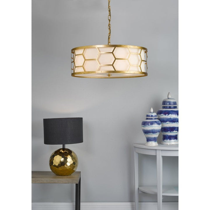 Dar EPS0412 | Epstein | 4 Light Pendant | Gold Leaf | Ivory Shade