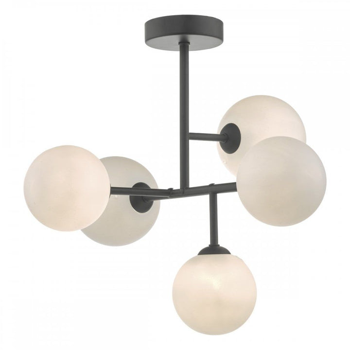 Dar EUA5422 | Euan | 5 Light Semi Flush | Black | Opal Glass