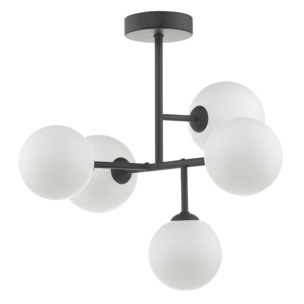 Dar EUA5422 | Euan | 5 Light Semi Flush | Black | Opal Glass