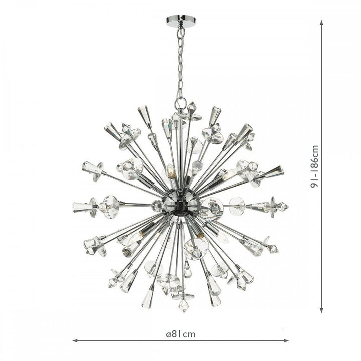 Dar EXO0850 | Exodus | 8-Light Crystal Pendant in Polished Chrome