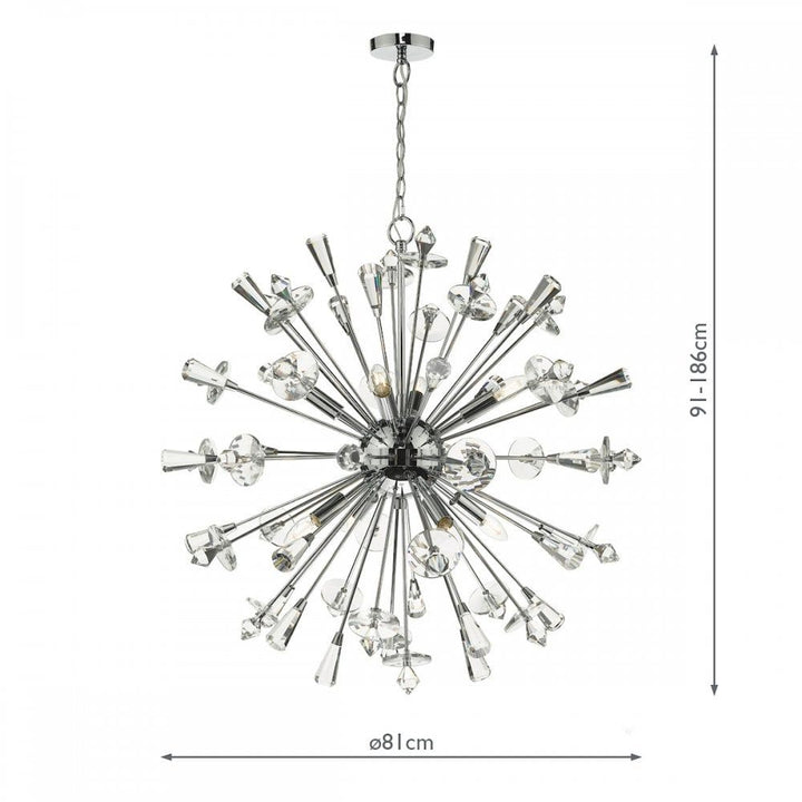 Dar EXO0850 | Exodus | 8-Light Crystal Pendant in Polished Chrome