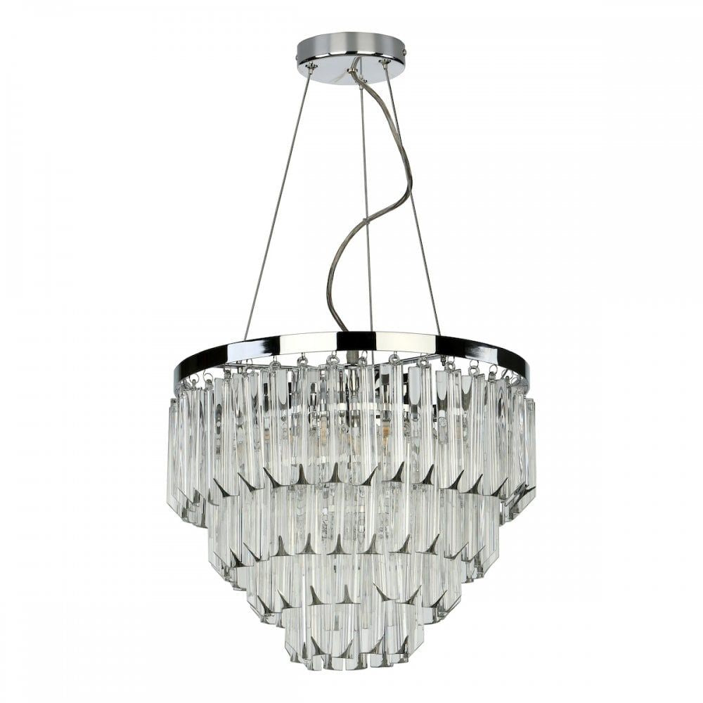 Dar FAM0538 | Fame | 5-Light Art Deco Pendant | Polished Nickel and Glass