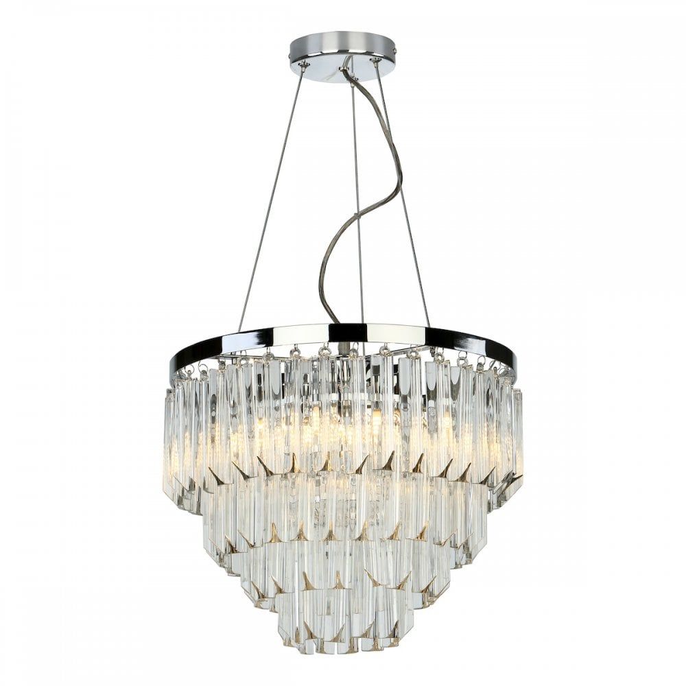 Dar FAM0538 | Fame | 5-Light Art Deco Pendant | Polished Nickel and Glass