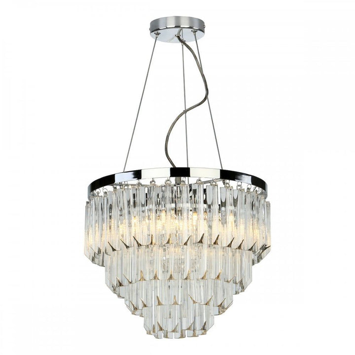 Dar FAM0538 | Fame | 5-Light Art Deco Pendant | Polished Nickel and Glass
