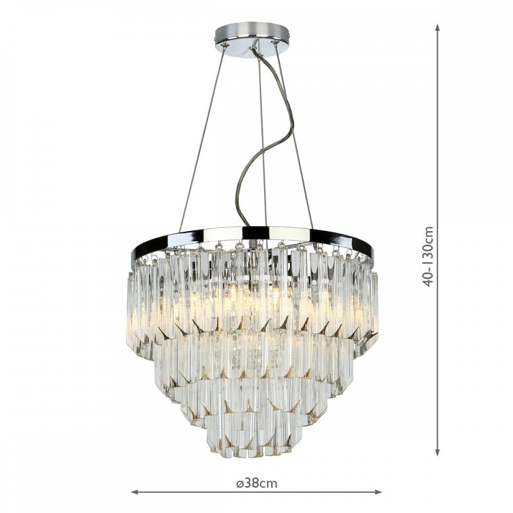 Dar FAM0538 | Fame | 5-Light Art Deco Pendant | Polished Nickel and Glass