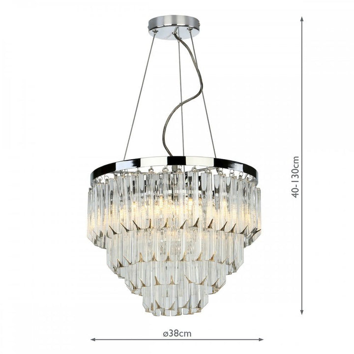 Dar FAM0538 | Fame | 5-Light Art Deco Pendant | Polished Nickel and Glass