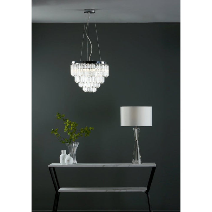 Dar FAM0538 | Fame | 5-Light Art Deco Pendant | Polished Nickel and Glass