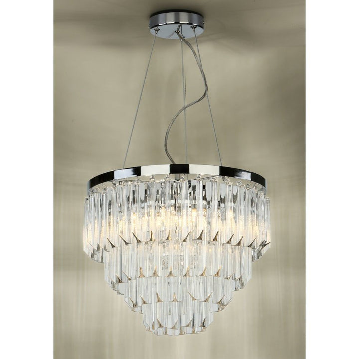 Dar FAM0538 | Fame | 5-Light Art Deco Pendant | Polished Nickel and Glass