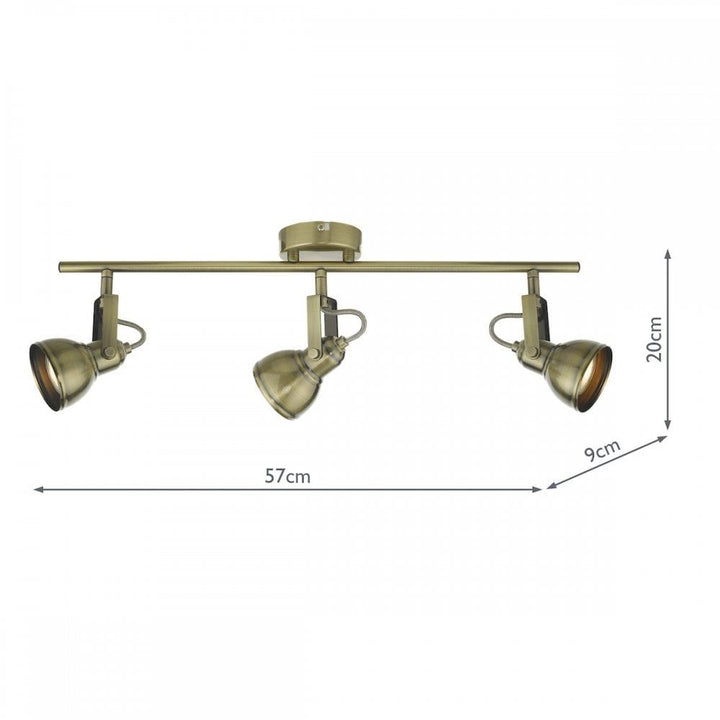 Dar FOT7375 Fothergill 3 Light Bar Spotlight Antique Brass