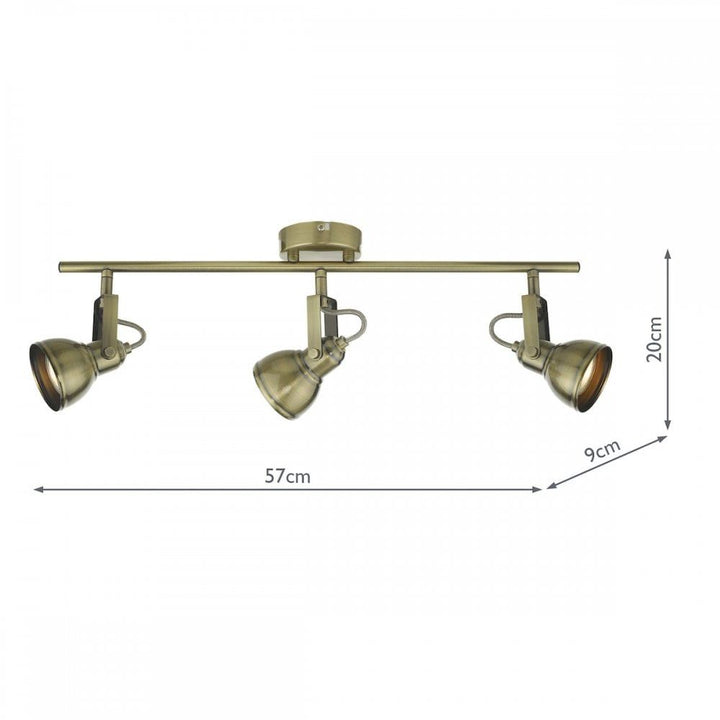 Dar FOT7375 Fothergill 3 Light Bar Spotlight Antique Brass