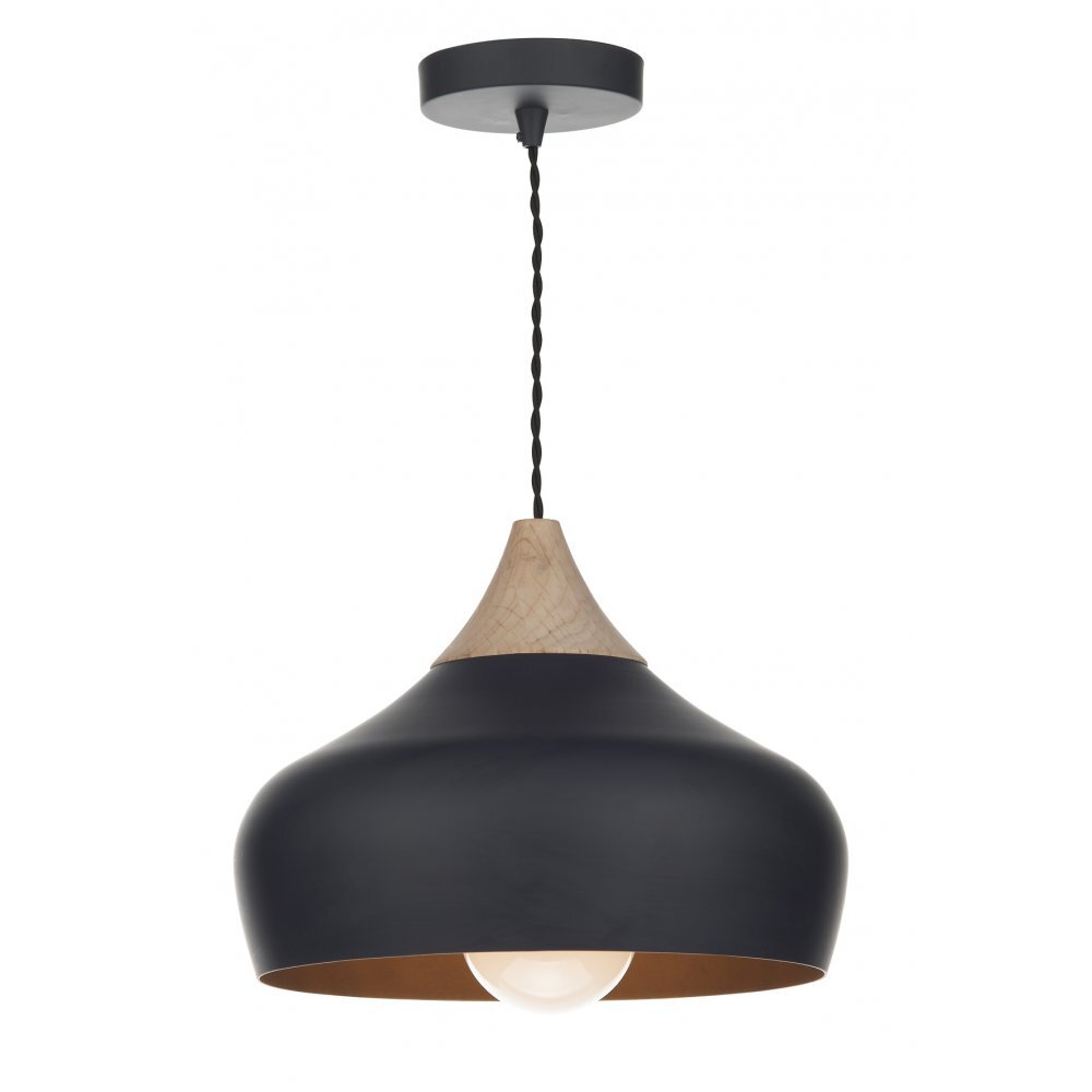 Dar GAU0122 | Gaucho Pendant | 1-Light | Black & Wood Finish