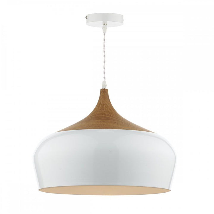 Dar GAU8602 | Gaucho Pendant | 1-Light Large | White & Wood Finish