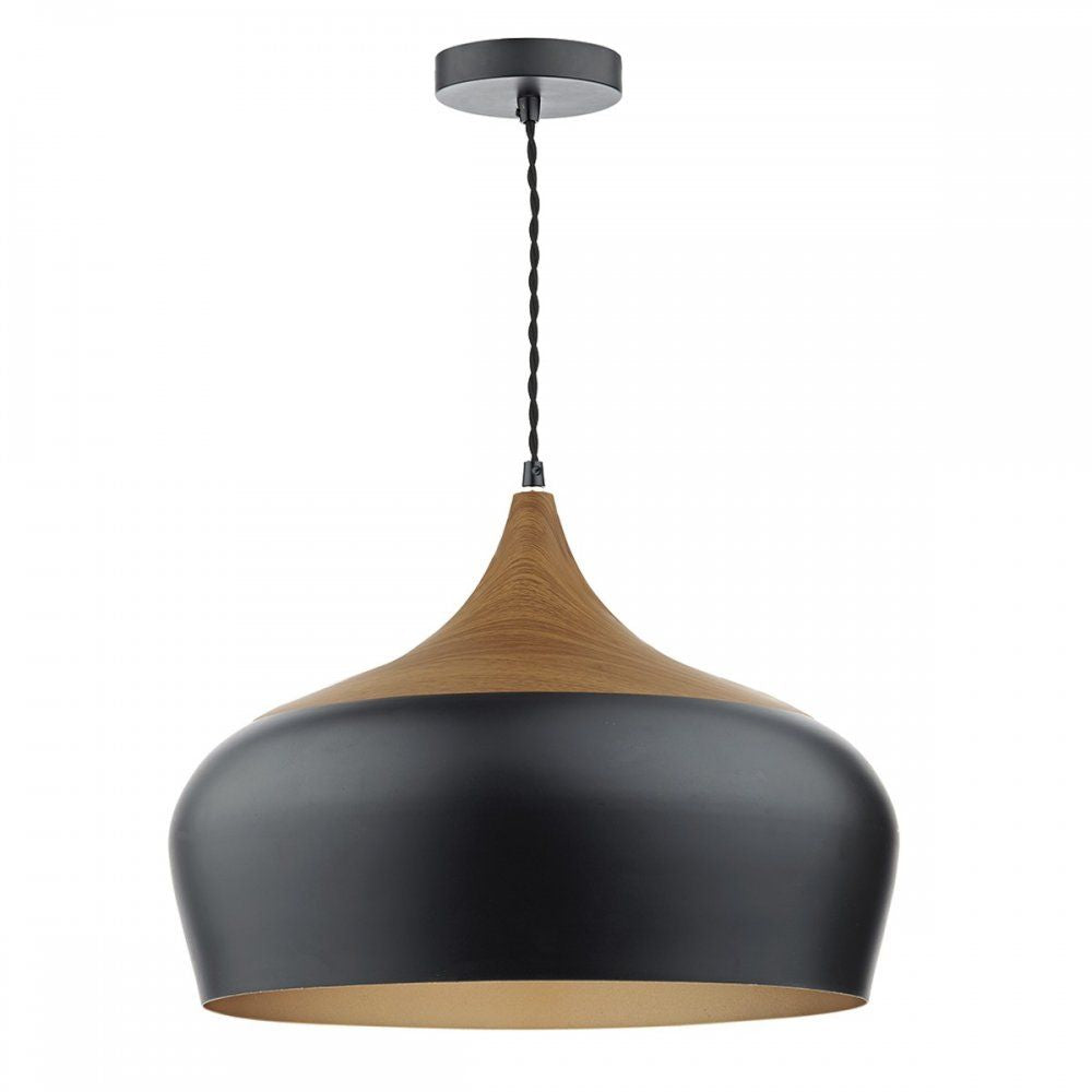 Dar GAU8622 | Gaucho Pendant | 1-Light Large | Black with Wood Effect