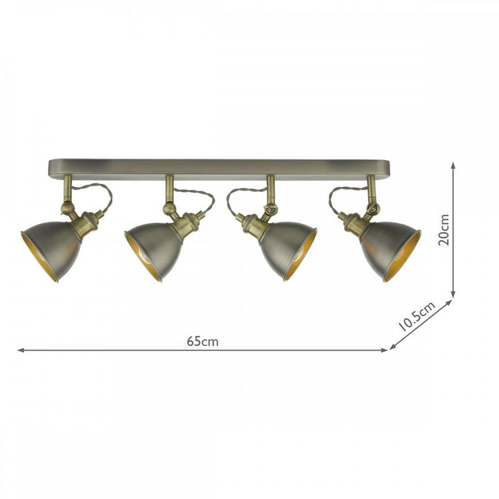 Dar GOV8461 | Governor 4 Light Bar | Spotlight Antique Chrome & Brass