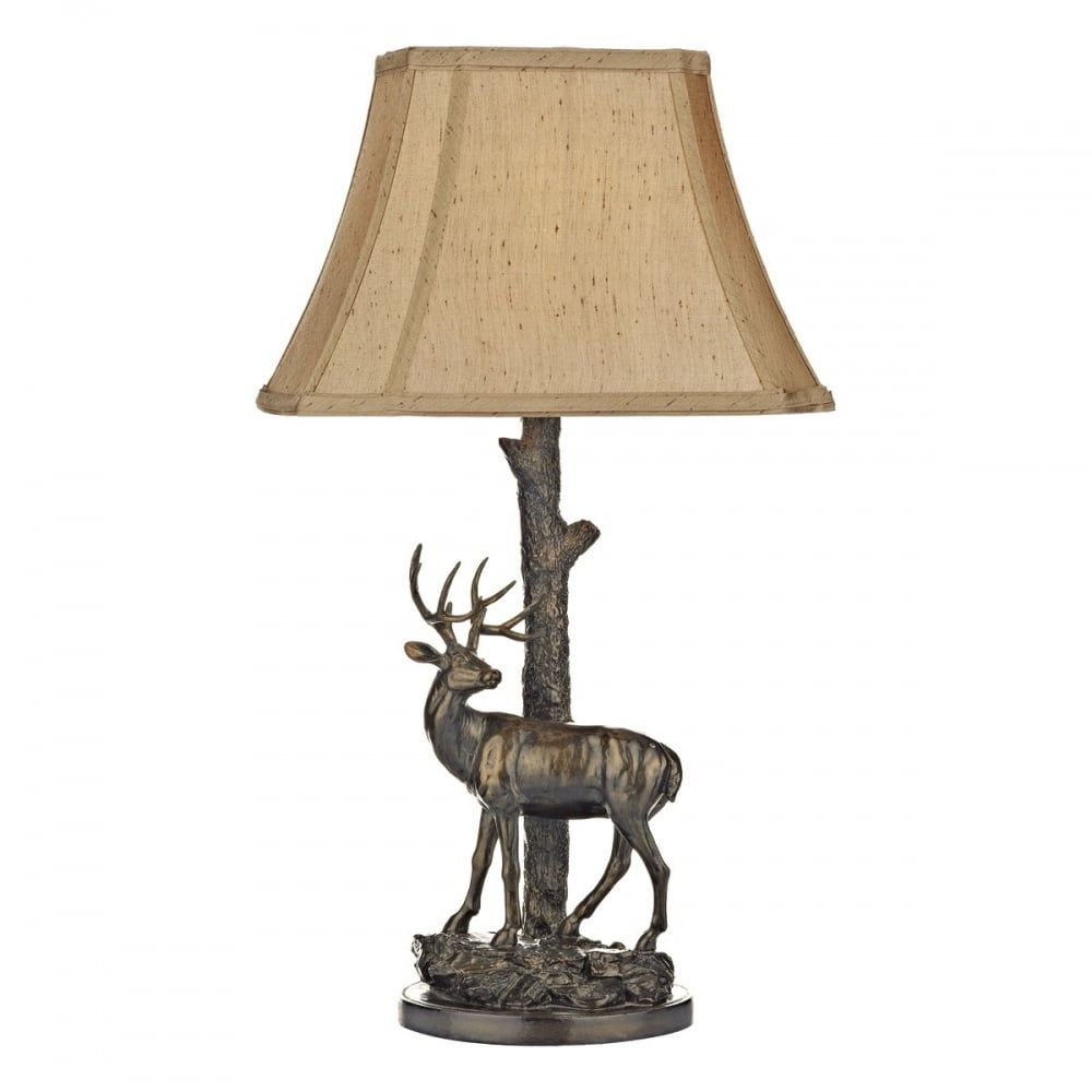 Dar GUL5545/X | Gulliver Stag Table Lamp | Aged Brass with Shade
