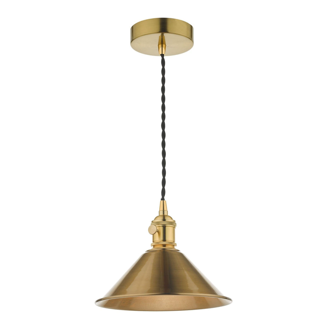 Dar HAD0140-01 | Hadano 1 Light Pendant | Natural Brass with Aged Brass Shade
