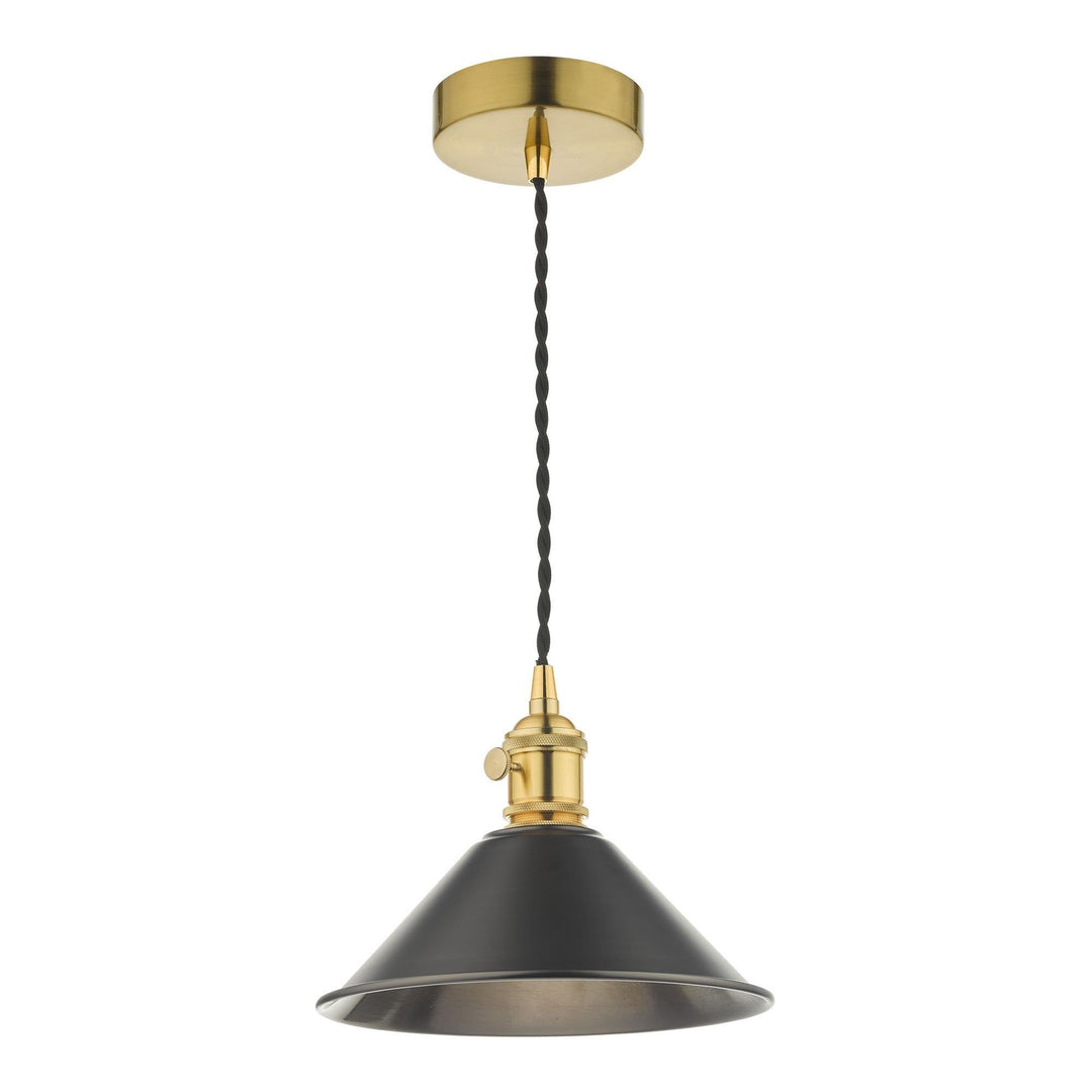 Dar HAD0140-02 | Hadano 1 Light Pendant | Natural Brass with Antique Pewter Shade